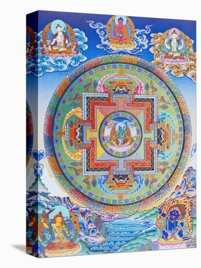 Green Tara Mandala depicting the maternal protector from all dangers in the ocean of existence-Nepalese School-Stretched Canvas