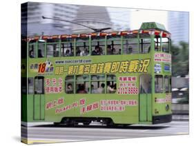 Green Tram, Central, Hong Kong Island, Hong Kong, China-Amanda Hall-Stretched Canvas