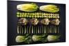 Green Vegetables Cut in Halves, Flat Lay Design on Dark Background, Symmetric-Marcin Jucha-Mounted Photographic Print