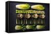 Green Vegetables Cut in Halves, Flat Lay Design on Dark Background, Symmetric-Marcin Jucha-Framed Stretched Canvas