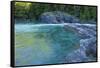 Green Waters of Sacred Dancing Cascade on McDonald Creek, Glacier NP-Michael Qualls-Framed Stretched Canvas