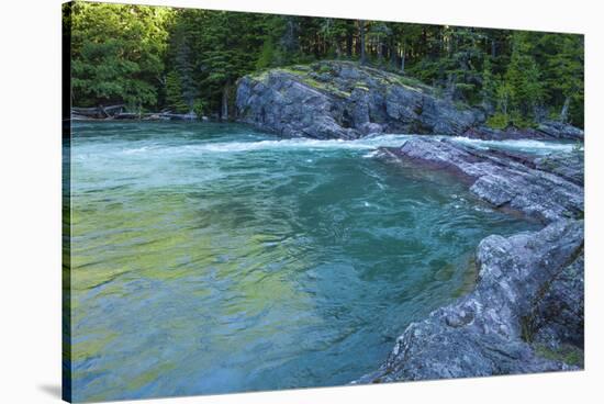 Green Waters of Sacred Dancing Cascade on McDonald Creek, Glacier NP-Michael Qualls-Stretched Canvas