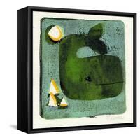 Green Whale Monoprint-Wyanne-Framed Stretched Canvas