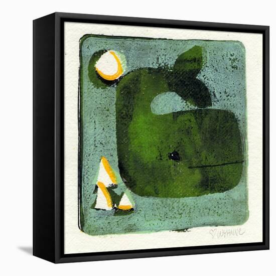 Green Whale Monoprint-Wyanne-Framed Stretched Canvas