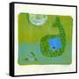 Green Whale Monoprint-Wyanne-Framed Stretched Canvas