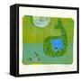 Green Whale Monoprint-Wyanne-Framed Stretched Canvas