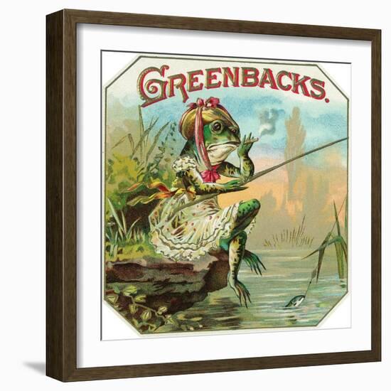 Greenbacks Brand Cigar Box Label-Lantern Press-Framed Art Print