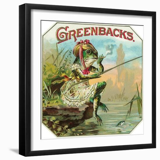 Greenbacks Brand Cigar Box Label-Lantern Press-Framed Art Print