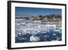 Greenland, Disko Bay, Ilulissat, Elevated Town View with Floating Ice-Walter Bibikow-Framed Photographic Print