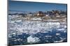 Greenland, Disko Bay, Ilulissat, Elevated Town View with Floating Ice-Walter Bibikow-Mounted Photographic Print