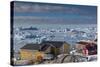 Greenland, Disko Bay, Ilulissat, Elevated Town View with Floating Ice-Walter Bibikow-Stretched Canvas