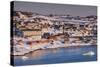 Greenland, Disko Bay, Ilulissat, Elevated Town View with Floating Ice-Walter Bibikow-Stretched Canvas