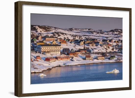 Greenland, Disko Bay, Ilulissat, Elevated Town View with Floating Ice-Walter Bibikow-Framed Photographic Print