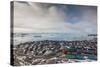 Greenland, Disko Bay, Ilulissat, Elevated Town View with Floating Ice-Walter Bibikow-Stretched Canvas