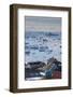 Greenland, Disko Bay, Ilulissat, Elevated View of Floating Ice and Fishing Boat-Walter Bibikow-Framed Photographic Print