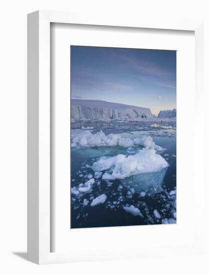 Greenland, Disko Bay, Ilulissat, Floating Ice at Sunset with Moonrise-Walter Bibikow-Framed Photographic Print