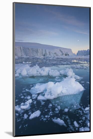 Greenland, Disko Bay, Ilulissat, Floating Ice at Sunset with Moonrise-Walter Bibikow-Mounted Photographic Print