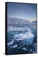 Greenland, Disko Bay, Ilulissat, Floating Ice at Sunset with Moonrise-Walter Bibikow-Framed Stretched Canvas