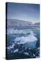 Greenland, Disko Bay, Ilulissat, Floating Ice at Sunset with Moonrise-Walter Bibikow-Stretched Canvas