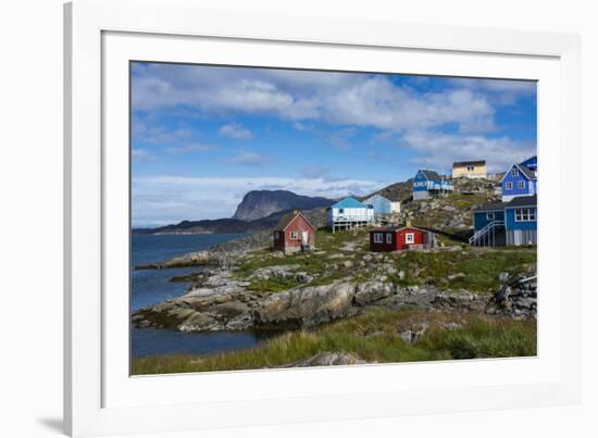 Greenland. Itilleq. Colorful houses dot the hillside.-Inger Hogstrom-Framed Photographic Print