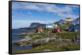 Greenland. Itilleq. Colorful houses dot the hillside.-Inger Hogstrom-Framed Stretched Canvas