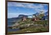 Greenland. Itilleq. Colorful houses dot the hillside.-Inger Hogstrom-Framed Photographic Print