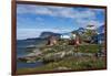 Greenland. Itilleq. Colorful houses dot the hillside.-Inger Hogstrom-Framed Photographic Print