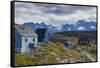 Greenland, Itilleq. Visitors exploring town.-Inger Hogstrom-Framed Stretched Canvas