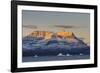 Greenland. Scoresby Sund. Gasefjord, Alpenglow on the mountain with iceberg.-Inger Hogstrom-Framed Photographic Print