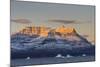 Greenland. Scoresby Sund. Gasefjord, Alpenglow on the mountain with iceberg.-Inger Hogstrom-Mounted Photographic Print