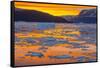 Greenland. Scoresby Sund. Gasefjord. Sunset with icebergs and brash ice.-Inger Hogstrom-Framed Stretched Canvas