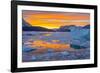 Greenland, Scoresby Sund, Gasefjord. Sunset with icebergs and brash ice.-Inger Hogstrom-Framed Photographic Print