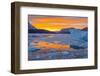 Greenland, Scoresby Sund, Gasefjord. Sunset with icebergs and brash ice.-Inger Hogstrom-Framed Photographic Print