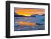 Greenland, Scoresby Sund, Gasefjord. Sunset with icebergs and brash ice.-Inger Hogstrom-Framed Photographic Print