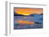 Greenland, Scoresby Sund, Gasefjord. Sunset with icebergs and brash ice.-Inger Hogstrom-Framed Photographic Print