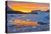 Greenland, Scoresby Sund, Gasefjord. Sunset with icebergs and brash ice.-Inger Hogstrom-Stretched Canvas