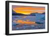 Greenland, Scoresby Sund, Gasefjord. Sunset with icebergs and brash ice.-Inger Hogstrom-Framed Photographic Print