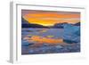 Greenland, Scoresby Sund, Gasefjord. Sunset with icebergs and brash ice.-Inger Hogstrom-Framed Photographic Print