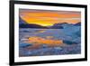 Greenland, Scoresby Sund, Gasefjord. Sunset with icebergs and brash ice.-Inger Hogstrom-Framed Photographic Print