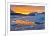 Greenland, Scoresby Sund, Gasefjord. Sunset with icebergs and brash ice.-Inger Hogstrom-Framed Premium Photographic Print