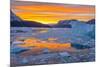 Greenland, Scoresby Sund, Gasefjord. Sunset with icebergs and brash ice.-Inger Hogstrom-Mounted Premium Photographic Print
