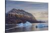 Greenland. Scoresby Sund. Icebergs and deeply eroded mountains.-Inger Hogstrom-Stretched Canvas