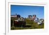 Greenland. Sisimiut. Fishing boats and colorful houses.-Inger Hogstrom-Framed Photographic Print