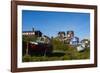 Greenland. Sisimiut. Fishing boats and colorful houses.-Inger Hogstrom-Framed Photographic Print