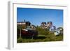 Greenland. Sisimiut. Fishing boats and colorful houses.-Inger Hogstrom-Framed Photographic Print