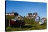 Greenland. Sisimiut. Fishing boats and colorful houses.-Inger Hogstrom-Stretched Canvas