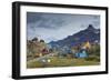 Greenland, Sisimiut. Nasaasaaq mountain towering above colorful Sisimiut.-Inger Hogstrom-Framed Photographic Print