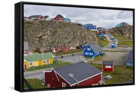 Greenland. Sisimiut. Quaint and colorful Sisimiut.-Inger Hogstrom-Framed Stretched Canvas