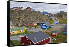 Greenland. Sisimiut. Quaint and colorful Sisimiut.-Inger Hogstrom-Framed Stretched Canvas