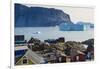 Greenland. Uummannaq. Colorful houses dot the rocky landscape.-Inger Hogstrom-Framed Photographic Print